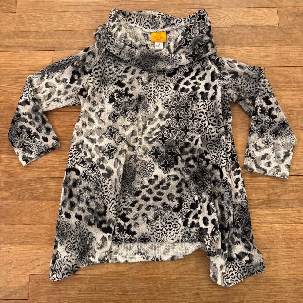 Ruby Rd gray black animal print cowl neck 3/4 sleeve shirt top sz SP b49